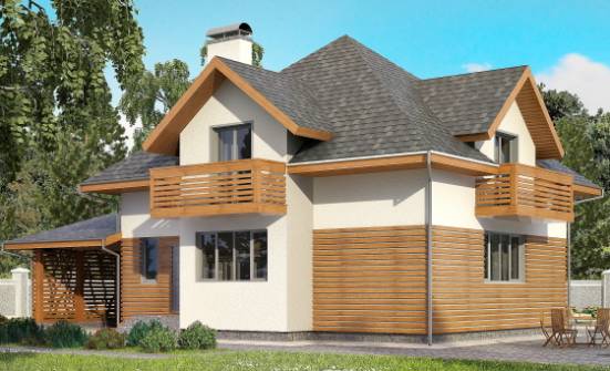 155-004-П Проект двухэтажного дома с мансардой и гаражом, скромный загородный дом из газобетона Сасово | Проекты домов от House Expert