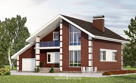 180-001-Л Проект двухэтажного дома мансардный этаж, гараж, недорогой загородный дом из блока Скопин | Проекты домов от House Expert