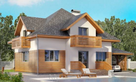 155-004-П Проект двухэтажного дома с мансардой и гаражом, скромный загородный дом из газобетона Сасово | Проекты домов от House Expert