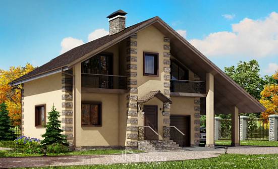 150-003-П Проект двухэтажного дома с мансардным этажом и гаражом, красивый дом из газосиликатных блоков Сасово | Проекты домов от House Expert
