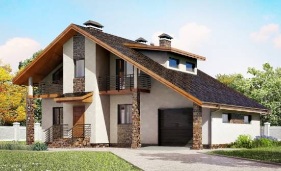 180-008-П Проект двухэтажного дома мансардный этаж, гараж, классический загородный дом из блока Скопин | Проекты домов от House Expert