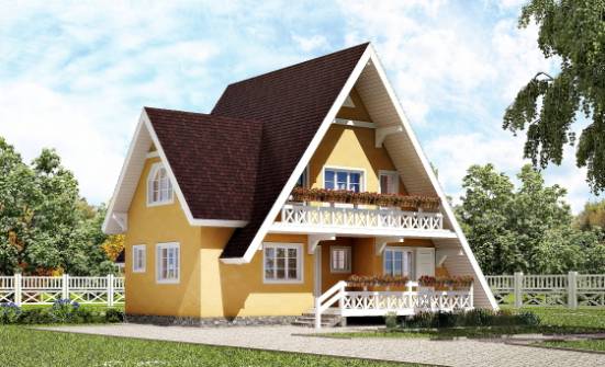155-008-П Проект двухэтажного дома мансардный этаж, уютный коттедж из бревен Сасово | Проекты домов от House Expert