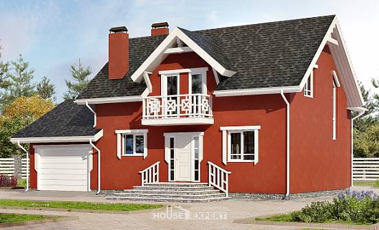 180-013-Л Проект двухэтажного дома мансардой, гараж, скромный домик из бризолита Касимов | Проекты домов от House Expert