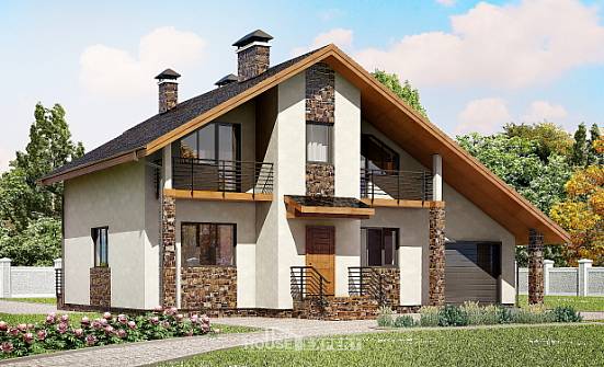 180-008-П Проект двухэтажного дома мансардный этаж, гараж, классический загородный дом из блока Скопин | Проекты домов от House Expert