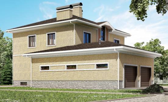 350-002-Л Проект трехэтажного дома и гаражом, современный загородный дом из кирпича Сасово | Проекты домов от House Expert