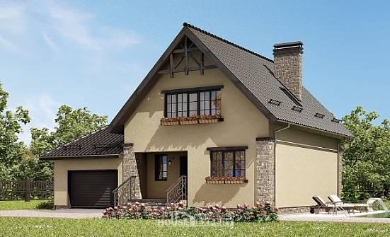 160-005-Л Проект двухэтажного дома с мансардным этажом, гараж, небольшой дом из арболита Скопин | Проекты домов от House Expert
