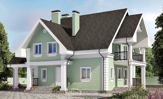 140-003-Л Проект двухэтажного дома мансардой, гараж, красивый домик из газобетона Рязань | Проекты домов от House Expert