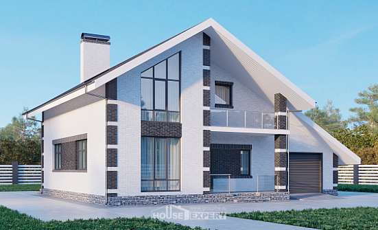 190-008-П Проект двухэтажного дома с мансардным этажом, гараж, простой загородный дом из теплоблока Касимов | Проекты домов от House Expert