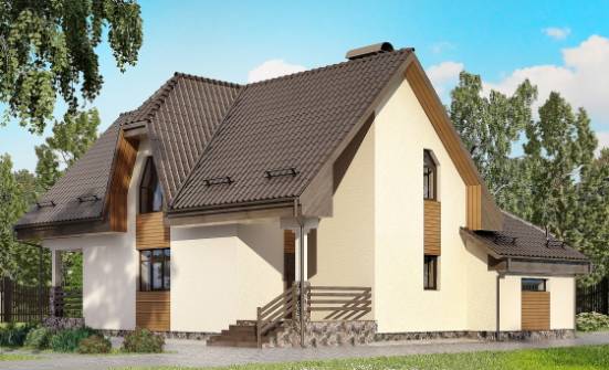 150-001-Л Проект двухэтажного дома с мансардой, гараж, бюджетный коттедж из твинблока Скопин | Проекты домов от House Expert