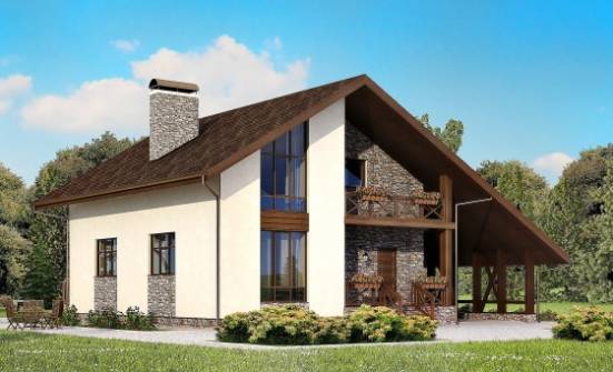 155-007-П Проект двухэтажного дома мансардный этаж и гаражом, экономичный коттедж из пеноблока Скопин | Проекты домов от House Expert
