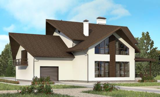 300-002-П Проект двухэтажного дома с мансардой и гаражом, уютный загородный дом из арболита Рязань | Проекты домов от House Expert
