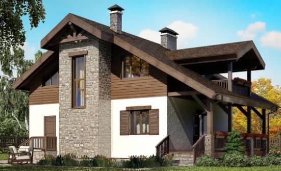 150-004-Л Проект двухэтажного дома мансардный этаж, недорогой коттедж из газобетона Скопин | Проекты домов от House Expert