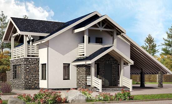 155-010-П Проект двухэтажного дома с мансардой, гараж, простой домик из арболита Рязань | Проекты домов от House Expert