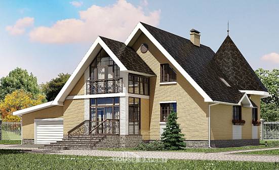250-001-Л Проект двухэтажного дома с мансардой, гараж, красивый коттедж из газосиликатных блоков Рязань | Проекты домов от House Expert