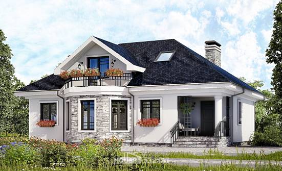 150-008-П Проект двухэтажного дома с мансардой, современный домик из керамзитобетонных блоков Скопин | Проекты домов от House Expert