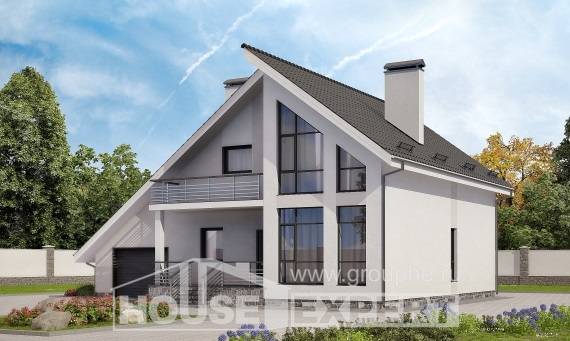 200-007-Л Проект двухэтажного дома с мансардой и гаражом, простой коттедж из бризолита Рязань, House Expert