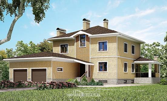 350-002-Л Проект трехэтажного дома и гаражом, просторный дом из кирпича, Рязань