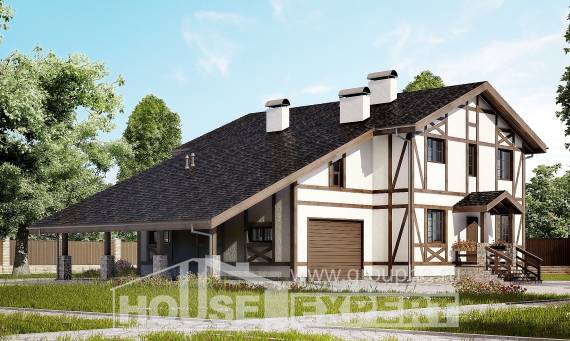 250-002-Л Проект двухэтажного дома мансардой и гаражом, уютный дом из кирпича Касимов, House Expert