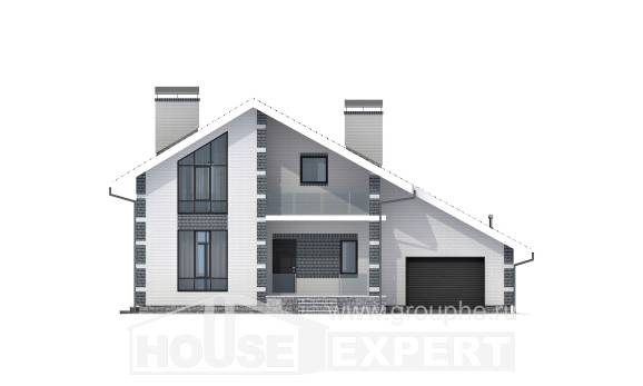 180-001-П Проект двухэтажного дома с мансардным этажом и гаражом, классический коттедж из твинблока, Рязань