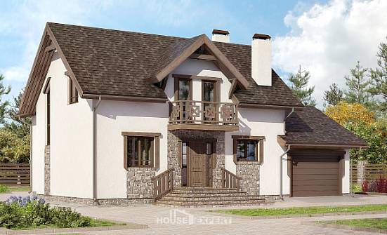 180-013-П Проект двухэтажного дома с мансардой и гаражом, классический домик из пеноблока, Сасово