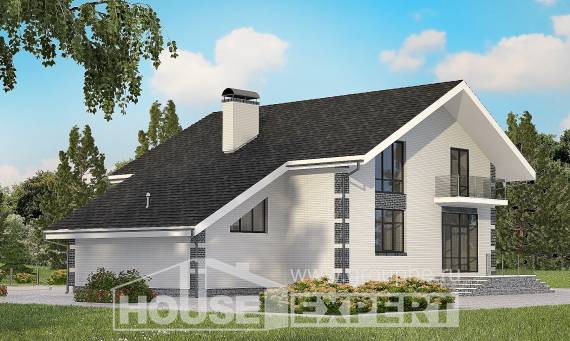 180-001-П Проект двухэтажного дома с мансардой и гаражом, доступный домик из бризолита Рязань, House Expert