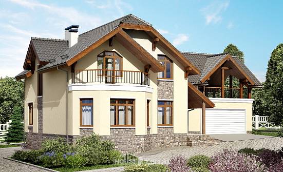 255-003-П Проект двухэтажного дома с мансардным этажом, гараж, классический загородный дом из арболита, Скопин