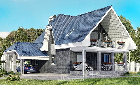 125-002-Л Проект двухэтажного дома мансардный этаж и гаражом, бюджетный коттедж из арболита Касимов | Проекты домов от House Expert