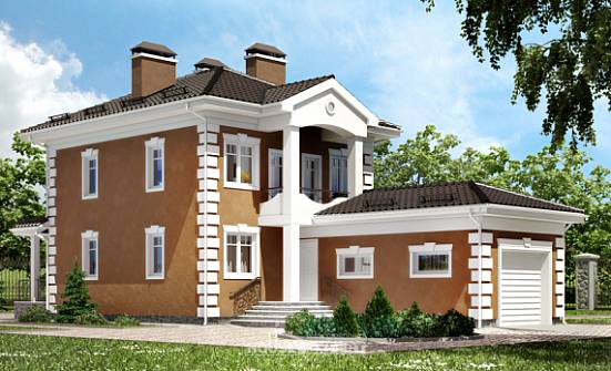 150-006-П Проект двухэтажного дома, гараж, классический коттедж из газосиликатных блоков, Рязань