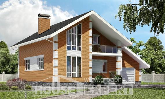 190-006-П Проект двухэтажного дома с мансардой, гараж, уютный дом из теплоблока, Касимов