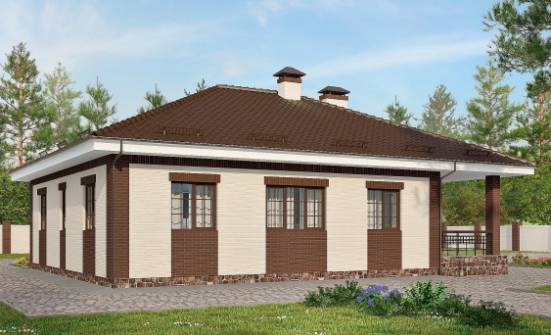 160-015-П Проект одноэтажного дома и гаражом, красивый домик из поризованных блоков Касимов | Проекты одноэтажных домов от House Expert