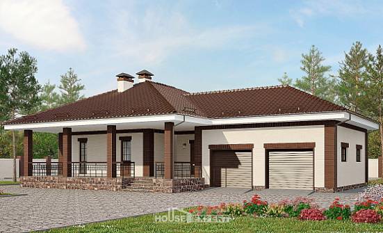 160-015-П Проект одноэтажного дома и гаражом, красивый домик из поризованных блоков Касимов | Проекты домов от House Expert