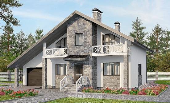 180-017-Л Проект двухэтажного дома мансардой и гаражом, просторный дом из арболита, Касимов