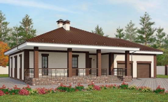 160-015-П Проект одноэтажного дома и гаражом, красивый домик из поризованных блоков Касимов | Проекты одноэтажных домов от House Expert