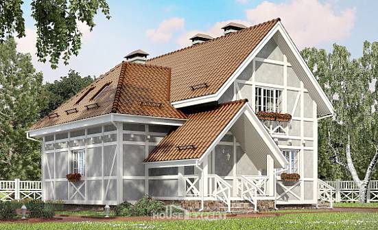 160-003-Л Проект двухэтажного дома с мансардой, бюджетный загородный дом из керамзитобетонных блоков, Касимов