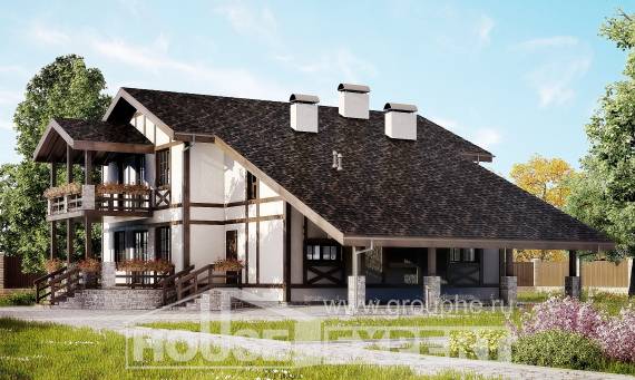 250-002-Л Проект двухэтажного дома с мансардой, гараж, средний коттедж из кирпича Касимов, House Expert