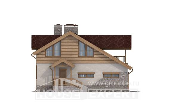 165-002-П Проект двухэтажного дома с мансардным этажом и гаражом, бюджетный загородный дом из бризолита Касимов, House Expert